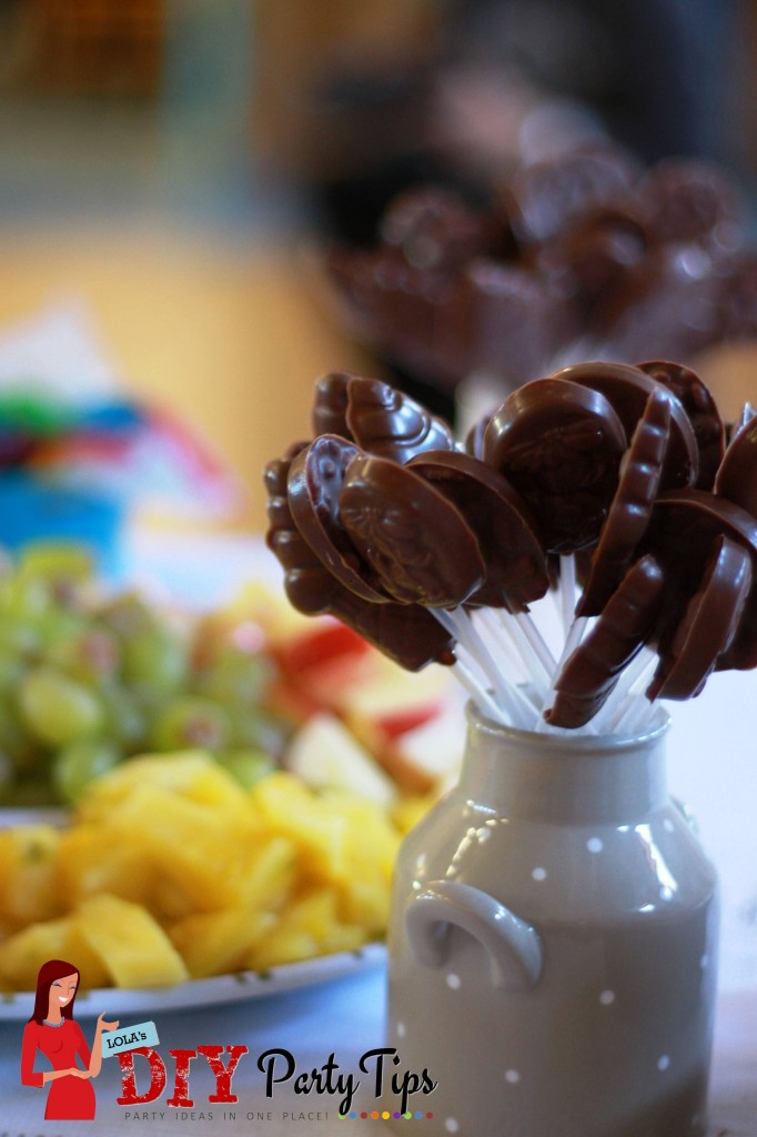 Farm-themed party food - chocolate lollipops